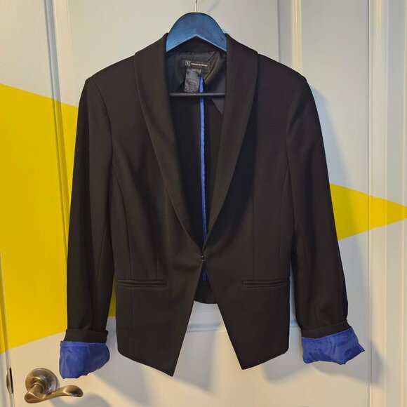 Classic Black Blazer with Blue Cuffs - Picture 1 of 12